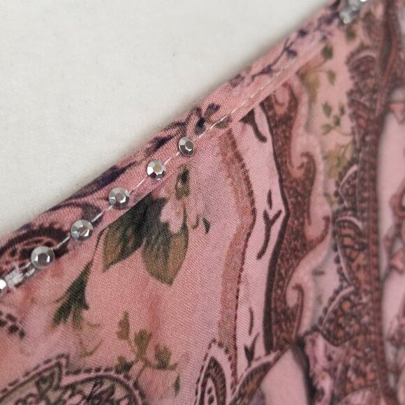 Mascara Paris 100% Silk Caftan Blouse One Size Pink Paisley Cold Shoulder - Picture 7 of 16